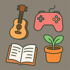 Hobby and Interest Cartoon Illustration Icons