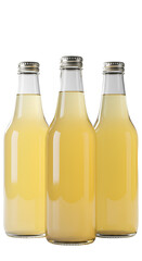 Photo of Three Yellow Bottles of Juice Isolated on Transparent Background