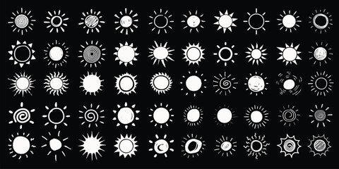 Various hand drawn sun shapes and styles solar celestial