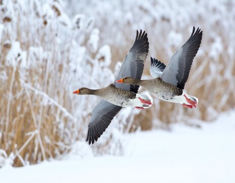 Geese flying in winter