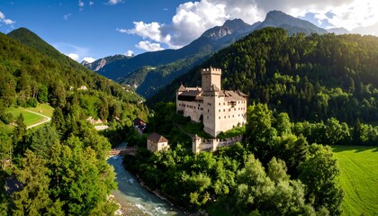 Mountain valley castle panorama