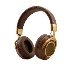Realistic 3D Render of Brown and Gold Headphones on a Transparent Background