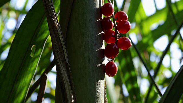 a rare exotic fruit known calamus tenuis cane berry ripens tropical setting distinctive edible shape medicinal properties making ideal nature nutrition themed footage