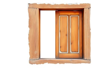 Rustic brown wooden window frame, weathered patina, white background ,  rural,  design element