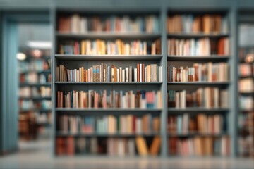 Blurred Bookshelf. Back to School Concept with Books on Shelves