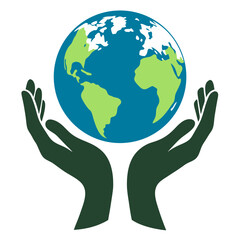 Fototapeta premium Hands Holding Earth Humanitarian Icon – Clean Silhouette Isolated on Transparent Background for Global Unity and Charity Concepts