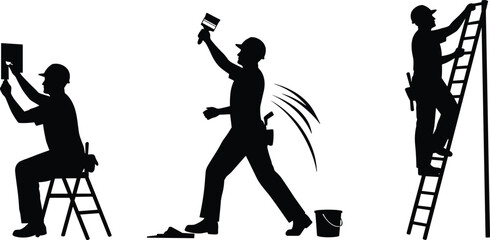 Construction worker silhouettes performing painting, plastering, ladder climbing © Md Rofequl Islam