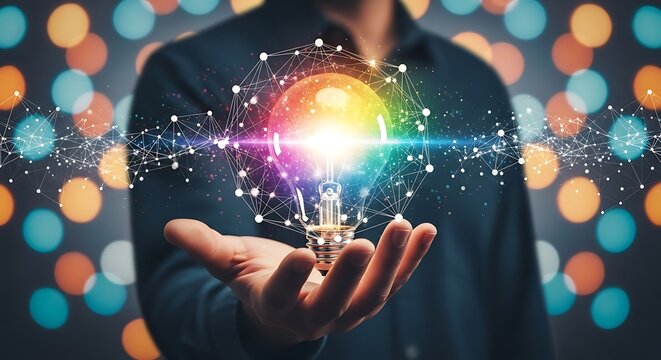 Glowing Idea Network light bulb innovation - Powered by Adobe