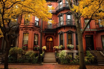 Boston Home: Back Bay Architecture in Fall Colors of Red and Yellow