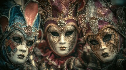 Ornate venetian carnival masks close up