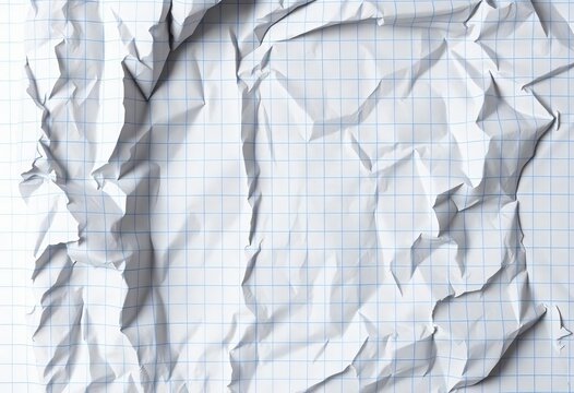 Close-up of crumpled gray gridded math paper, blank , education, mathematics