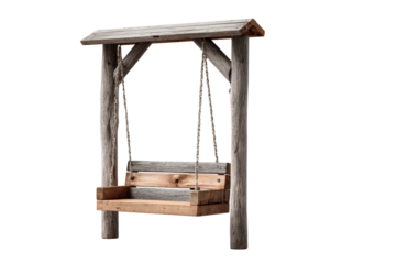 Rustic wooden swing on transparent bg