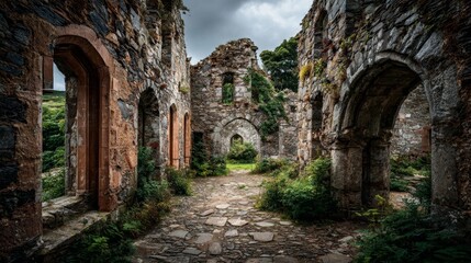 Fototapeta premium Historic ruins of a castle in Ireland amid lush greenery