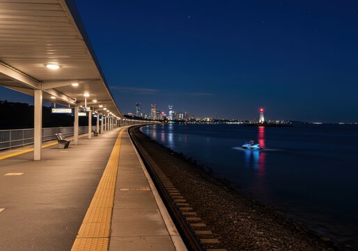 Twilight Departure: Train Station at Nightfall