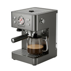 Realistic 3D Illustration of Silver Espresso Machine with Coffee in Glass