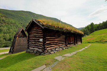 Obraz premium Borgund Stave Church and annex buildings, built around 1180 and located in Borgund, Norway.