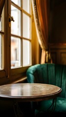 Cozy Velvet Seating Near Antique Window Light.