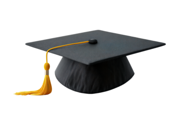 Yellow tassel graduation cap on clear bg