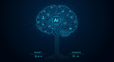 Artificial intelligence brain network with digital icons and circuits technology