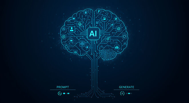 Artificial intelligence brain network with digital icons and circuits technology