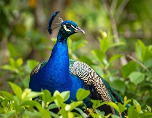 Obraz premium Peacock in a lush green foliage