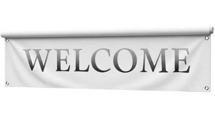 Welcome banner with grommets isolated on a transparent background