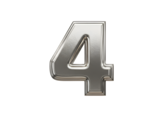 Metallic Silver Number Four Isolated On Transparent Background Photo