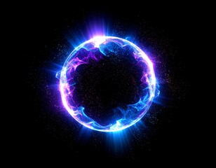 Obraz premium Glowing orb of purple and blue energy, swirling particles and bright center against black background