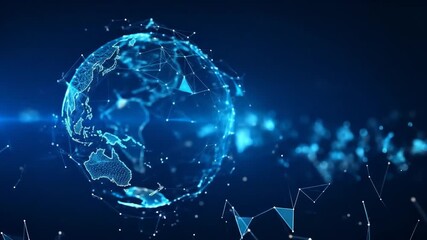 Abstract Globe Network on Dark Blue Background Represents Global Connectivity Data Transmission and Futuristic Technology - Powered by Adobe