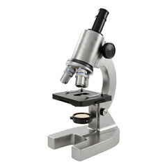 Realistic 3D Render of a Silver Microscope on Transparent Background