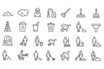 Sanitation and Hygiene Tools in Modern Line Art Style


