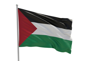 Palestinian Flag Waving on Pole Isolated on Transparent Background