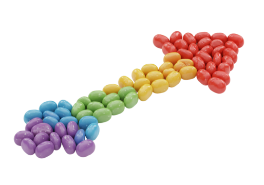 Realistic 3D Illustration of a Rainbow Candy Arrow Isolated on Transparent Background