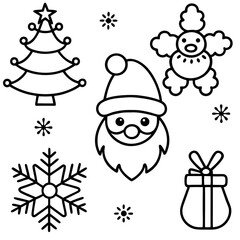 Fototapeta premium line-art-vector-set-of-christmas-holiday-doodles--
