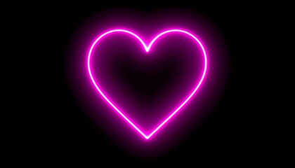 Glowing pink neon heart on black background