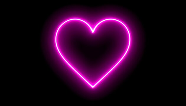 Glowing pink neon heart on black background
