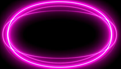 Glowing pink oval neon light frame on black background