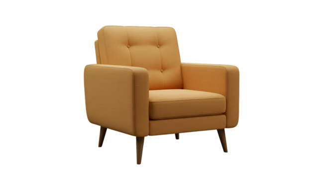 Realistic 3D Illustration of Yellow Armchair Isolated on a Transparent Background - Powered by Adobe