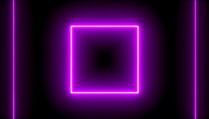 Glowing purple neon square framed by vertical lines on a black background