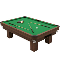 Realistic 3D Illustration of a Billiards Table with Green Surface and Wooden Accents