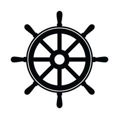 Obraz premium Classic black ship steering wheel icon on white background