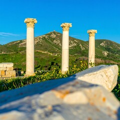 Naklejka premium Ancient columns and hills