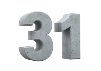Realistic 3D Rendered Concrete Number Thirty-One Isolated on Black Background