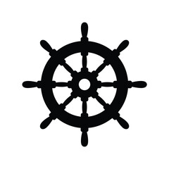Obraz premium Classic black silhouette of a ship s steering wheel on a white background
