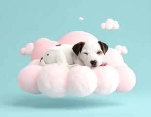 Cute puppy sleeping on a fluffy cloud