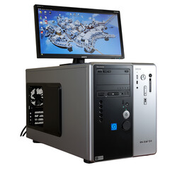 Obraz premium Photo of a Silver and Black Computer Desktop Displaying a Digital Screen
