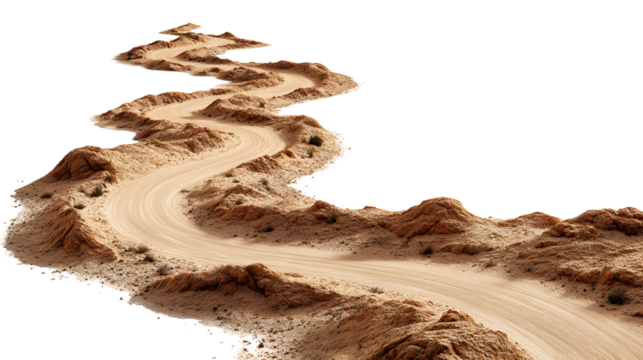 Winding desert path with rough terrain isolated on transparent background