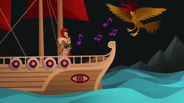 ulysses odysseus tied to the ship and flying singing syren