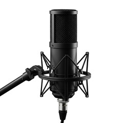 Realistic Black Studio Microphone Isolated on Transparent Background