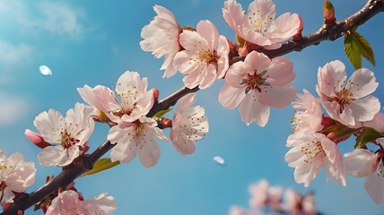 Delicate Pink Blossom Branches Against a Vivid Blue Sky Springtime Serenity